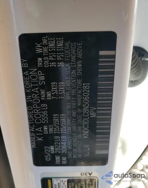 2022 Kia Ev6 Light z USA, uszkodzony, nr VIN KNDC3DLC8N5060281